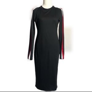 Zara Red + White Striped Arms Black Midi Dress